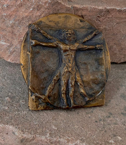 Vitruvian Man Bronze Belt Buckle, Wearable Sculpture
